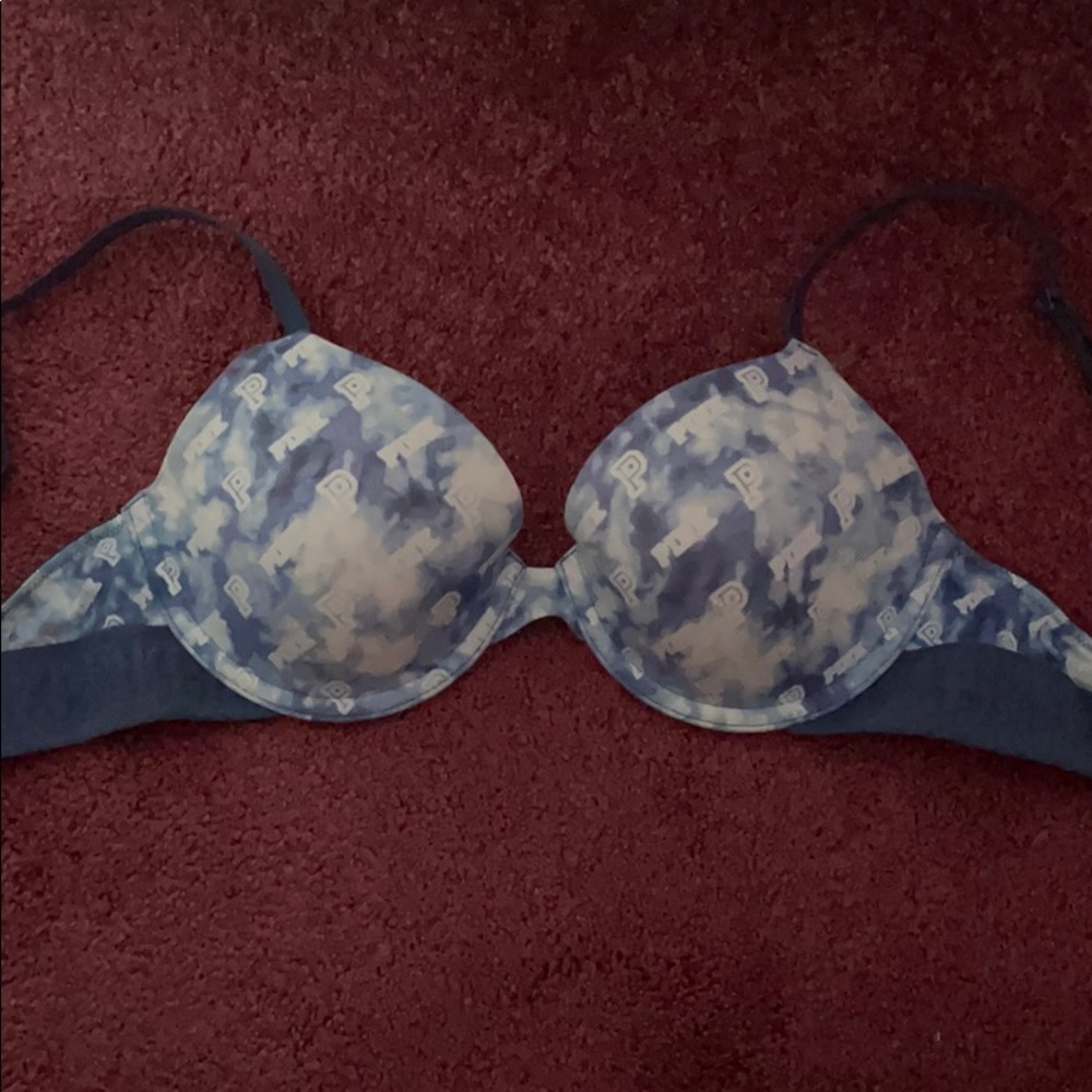 Blue and white PINK bra